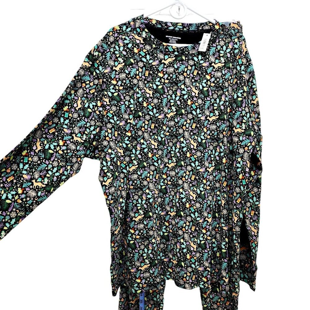 Mens Tropical Print Long Sleeve Top Stretch Leggings Pajama Set Size 4XL